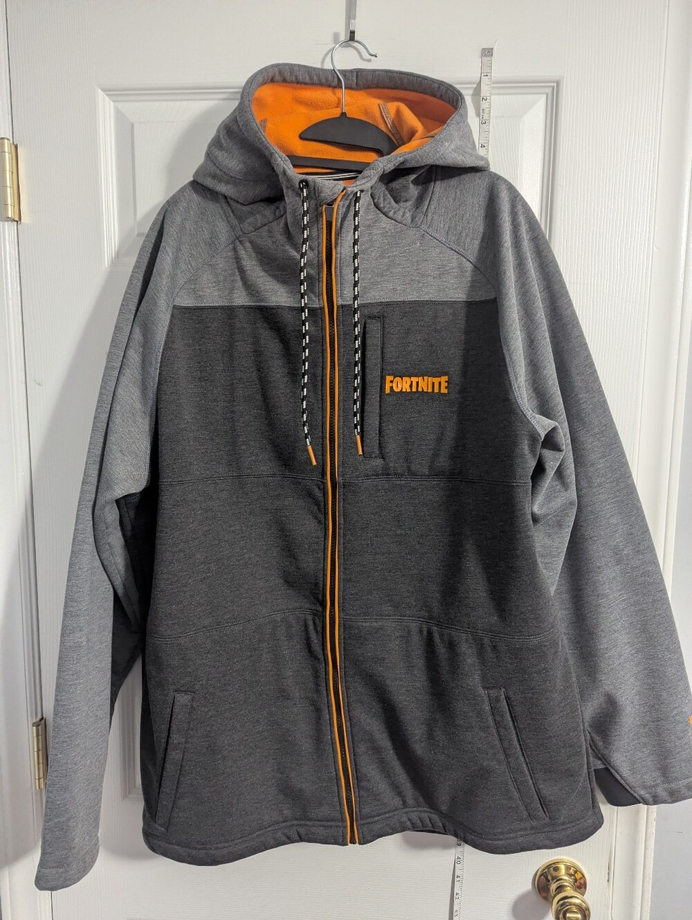 Fortnite Men’s Two-Tone Gray Hoodie Jacket with Orange Accents